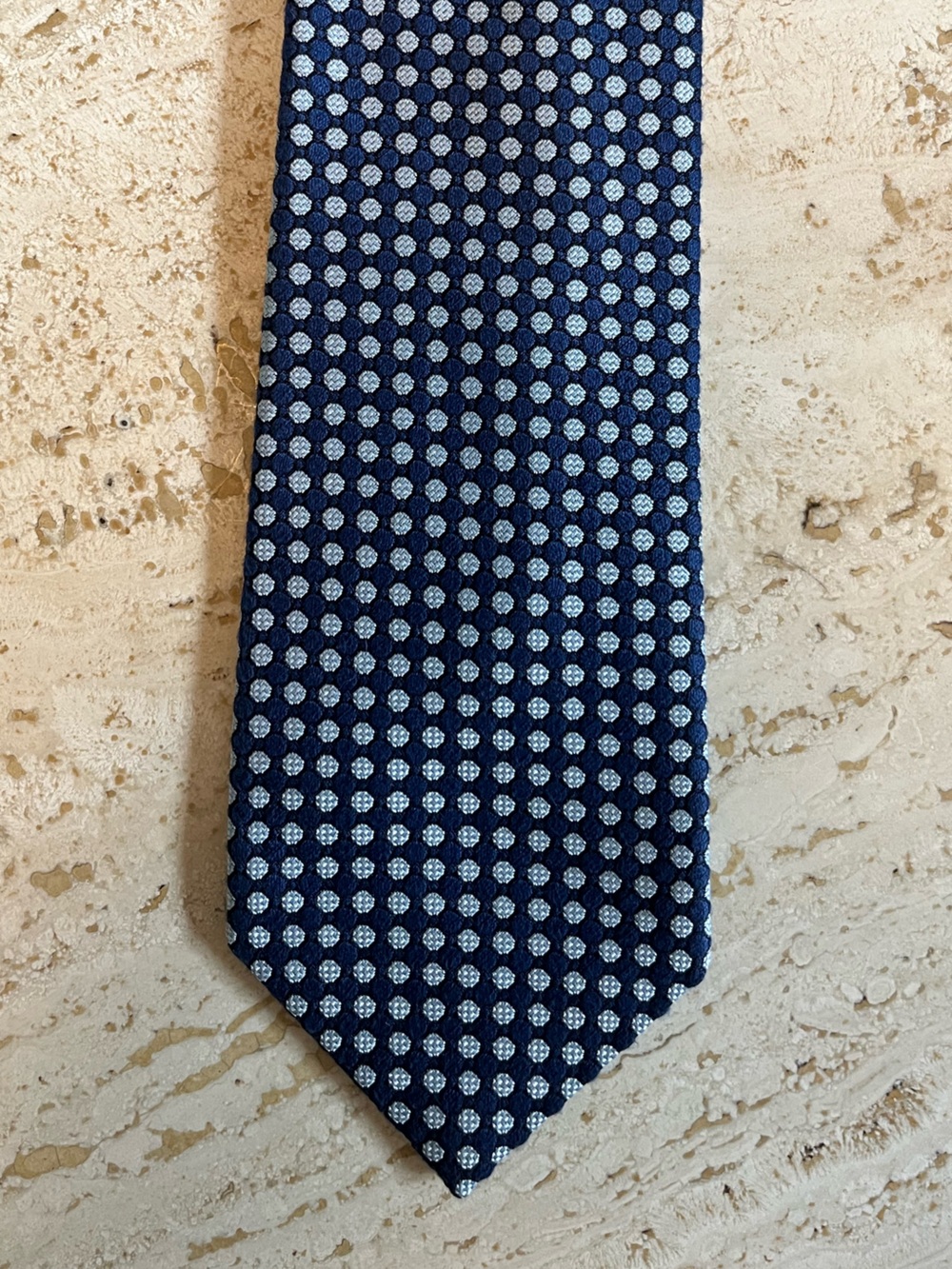 TOM FORD Navy Silver Geometric Dot 100% Silk Tie Made Italy 3”